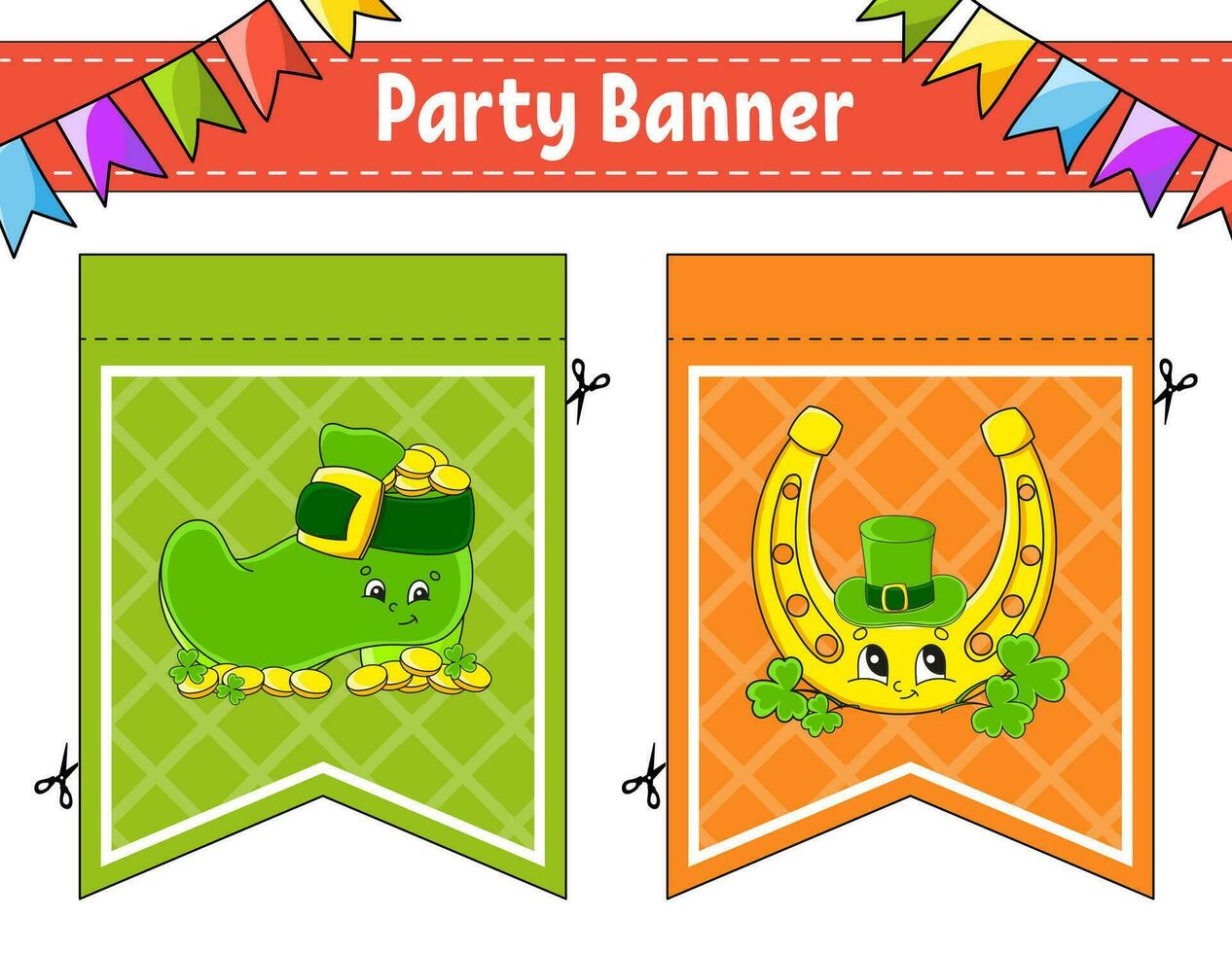 Party banner. With cute cartoon characters. For holidays, birthday, festive. Vector illustration.