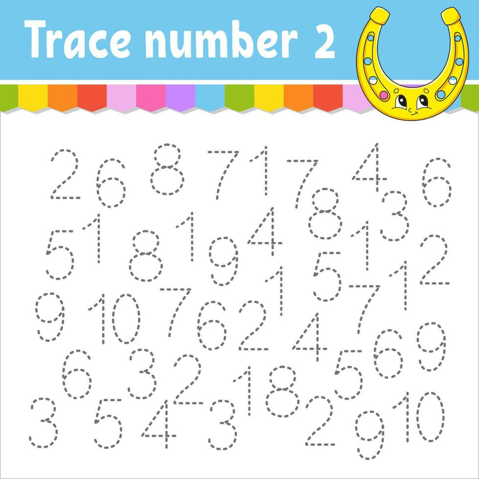 Trace number . Handwriting practice. Learning numbers for kids. Education developing worksheet. Activity page. Game for toddlers and preschoolers. Vector illustration.