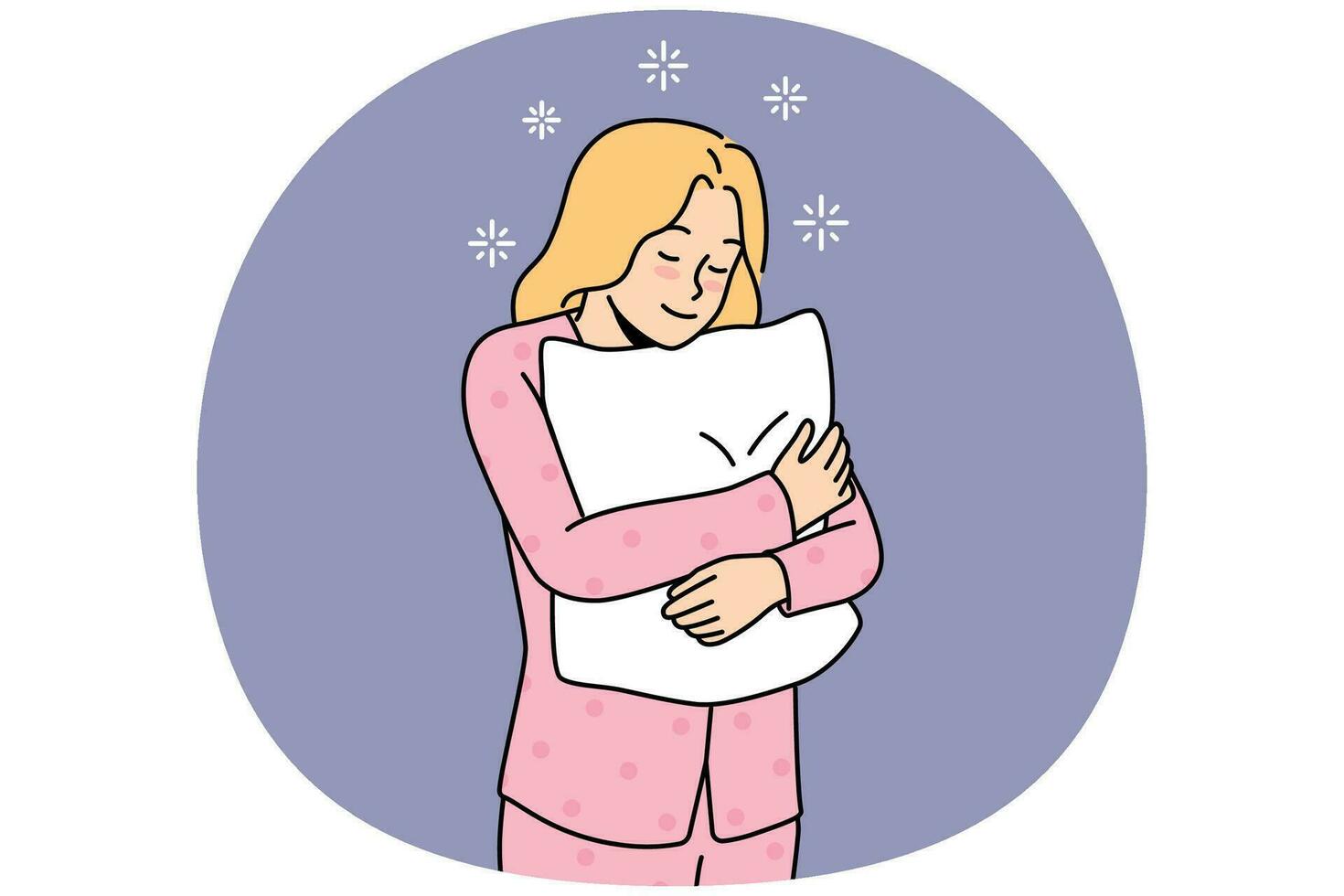 Happy girl in pajama holding pillow vector