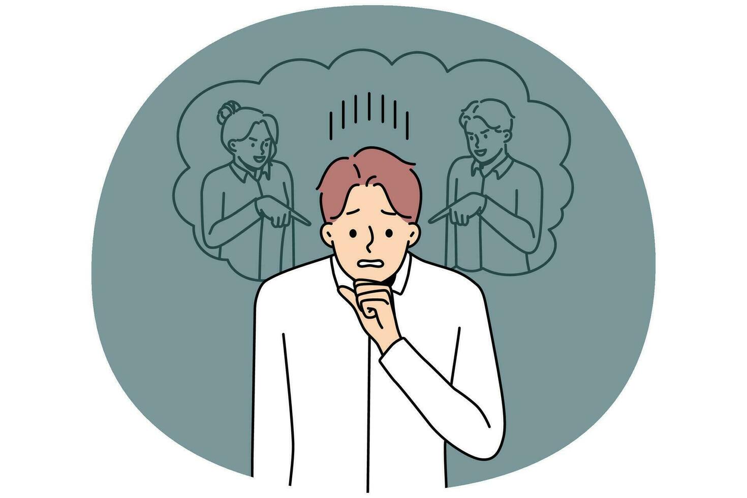 Unhappy man feel bullying at workplace vector