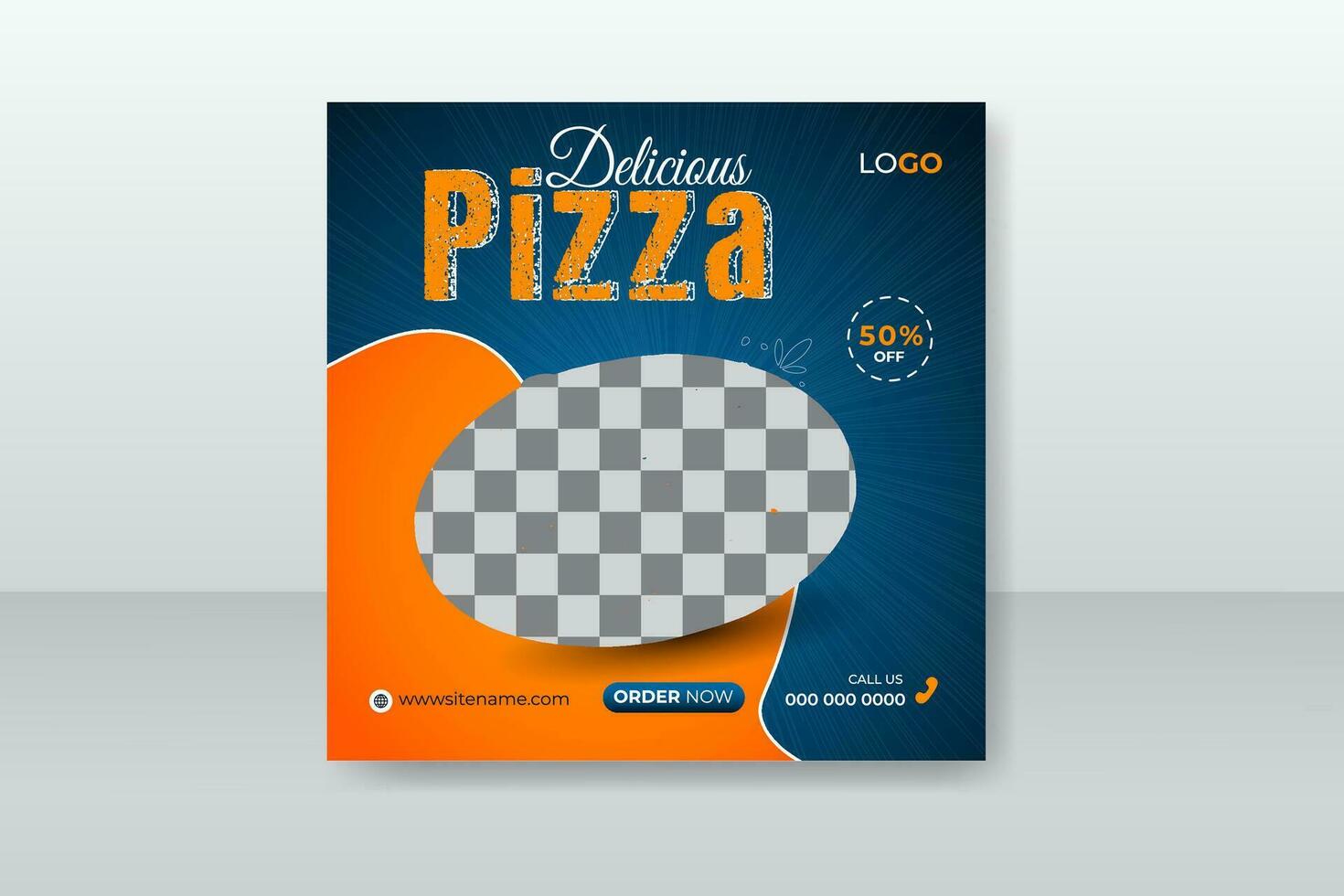 Delicious pizza social media post design for restaurant, food social media promotion and post design template with abstract and colorful shapes vector