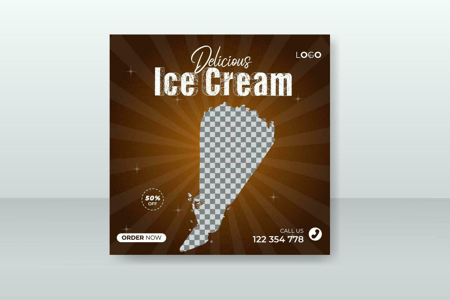 Special delicious ice cream social media post or promotional banner with discount offer abstract colorful shape vector