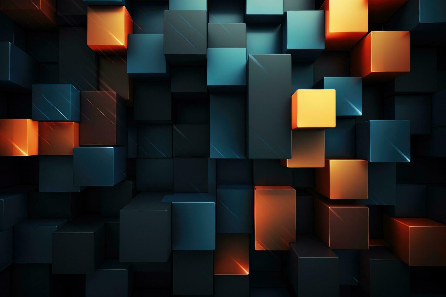 AI generated 3d rendering of abstract geometric composition with cubes in black and orange, AI Generated photo