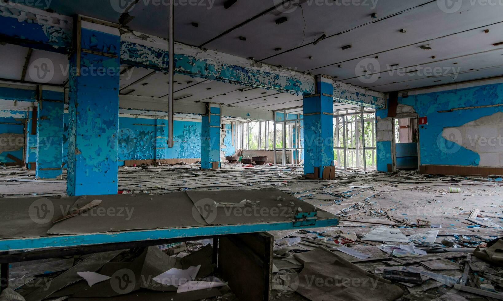 inside a destroyed school in Ukraine photo