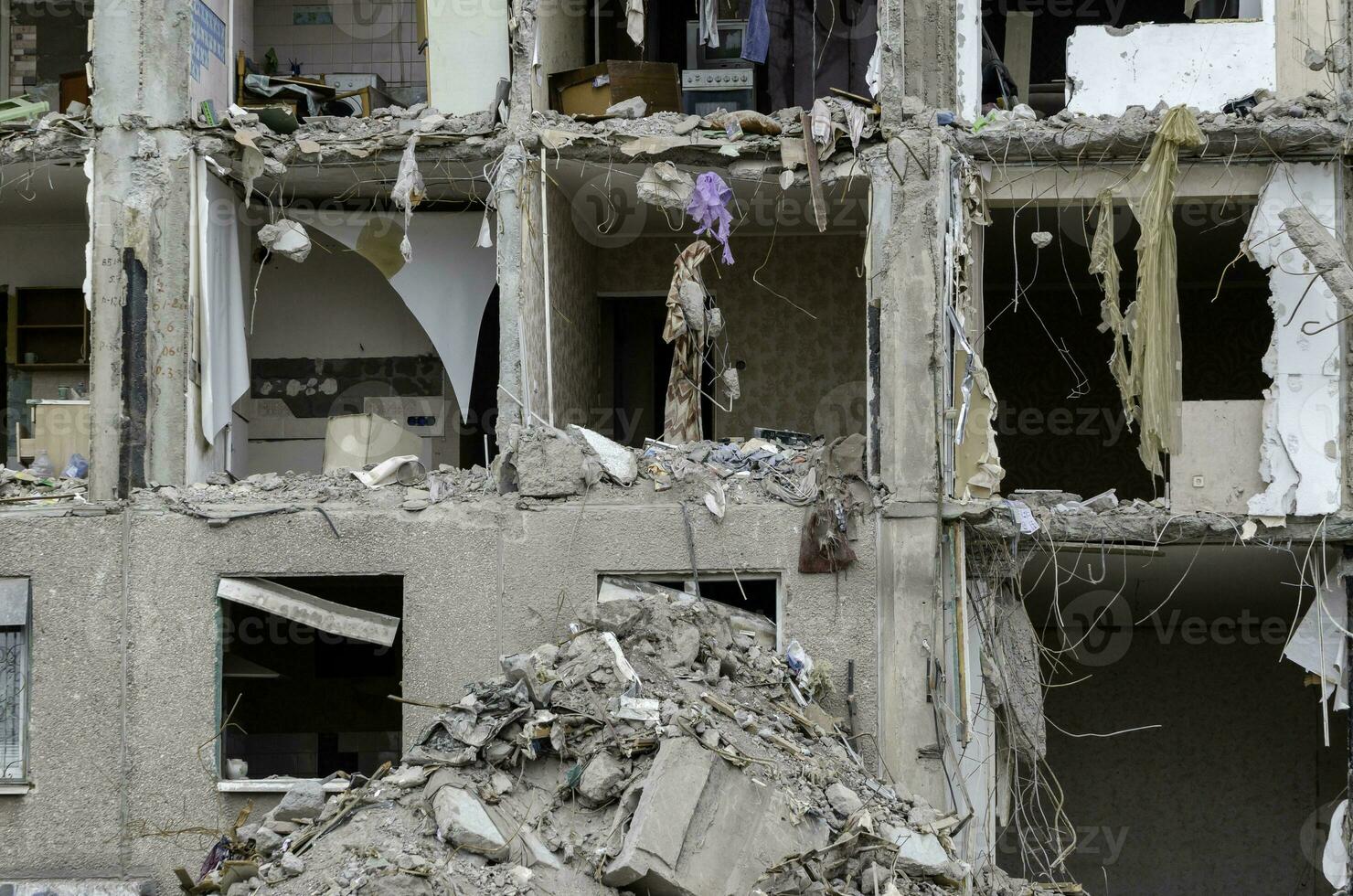 destroyed and burned houses in the city Russia Ukraine war photo