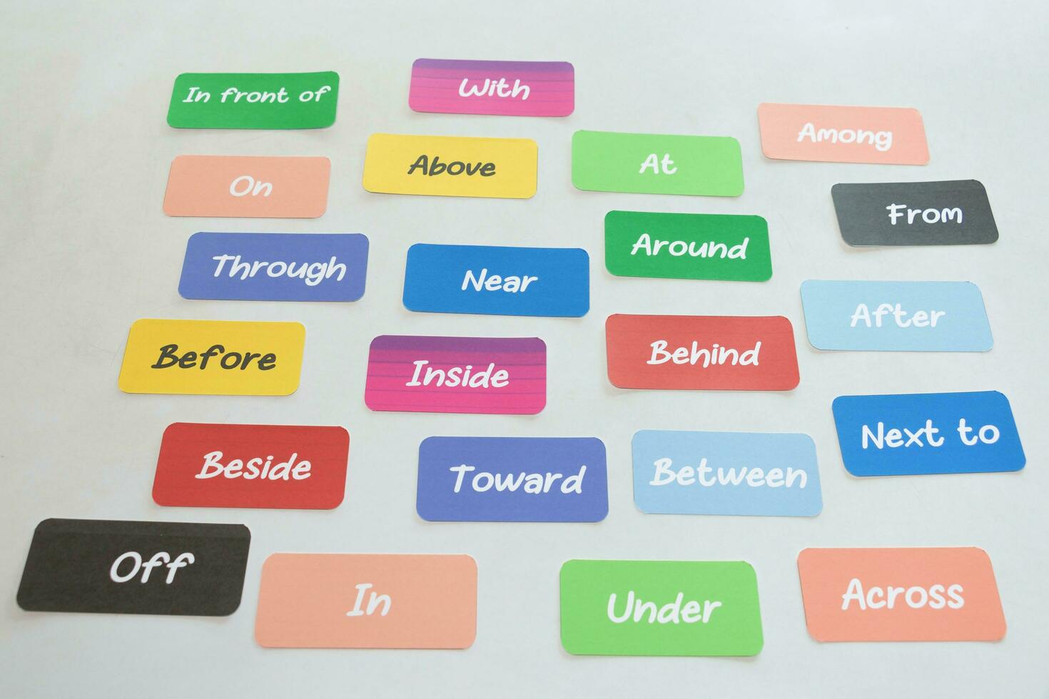 English grammar word cards on white desk photo