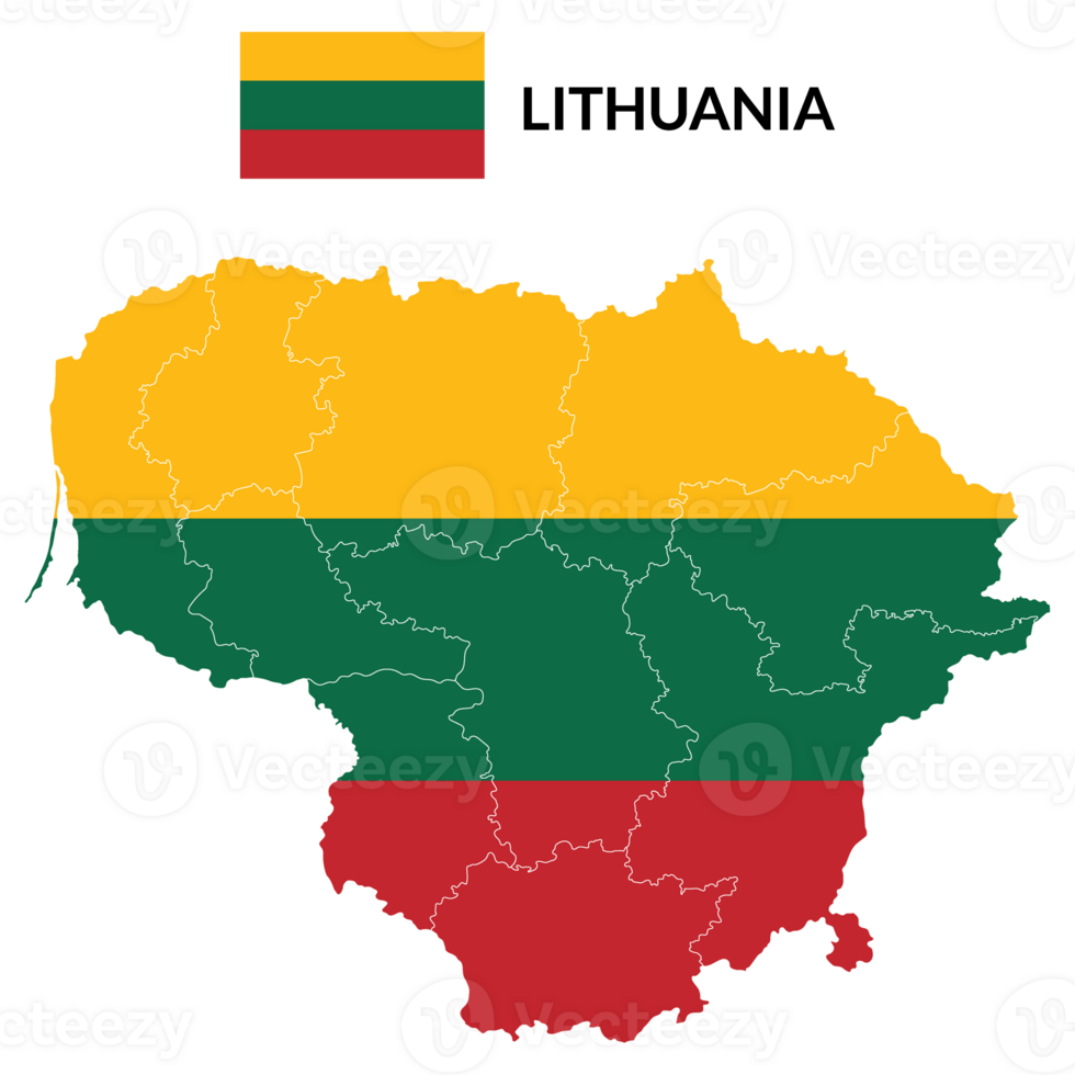 Lithuania map. Map of Lithuania with Lithuania flag png