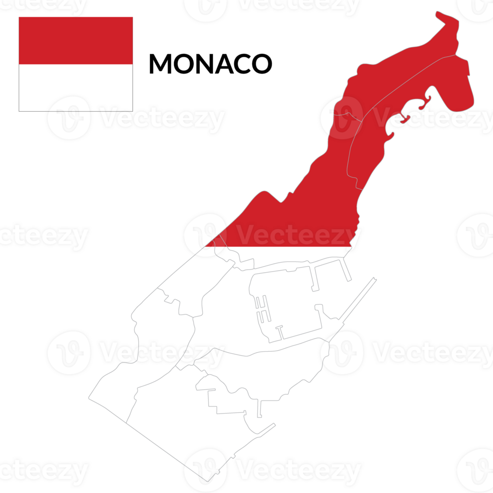 Monaco map. Map of Monaco with Monaco flag png