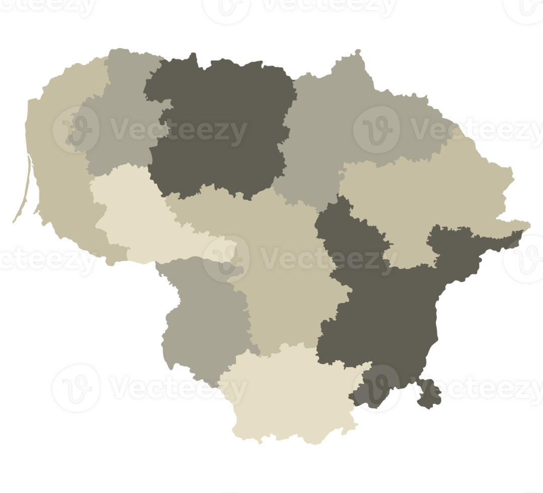 Lithuania map. Map of Lithuania in administrative regions png