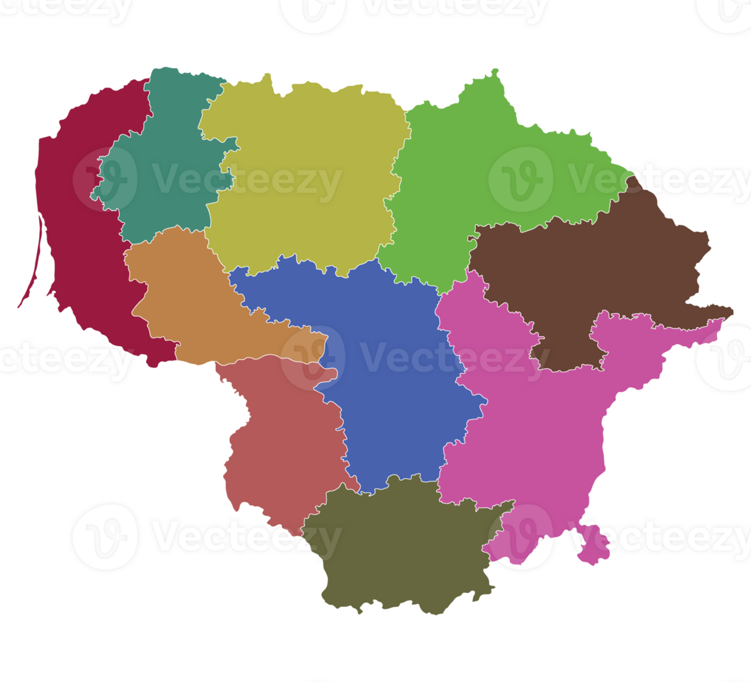 Lithuania map. Map of Lithuania in administrative regions png