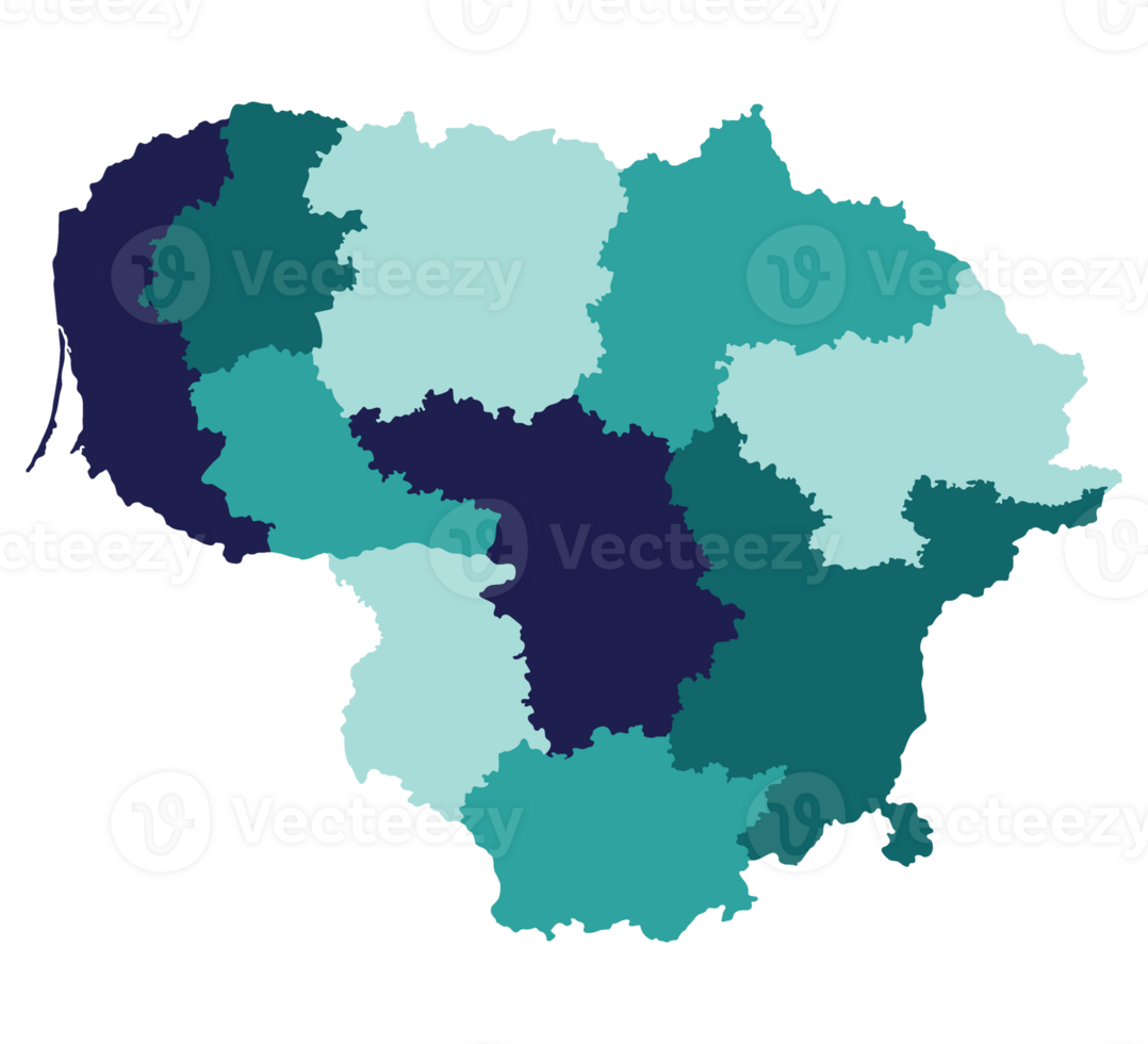 Lithuania map. Map of Lithuania in administrative regions png