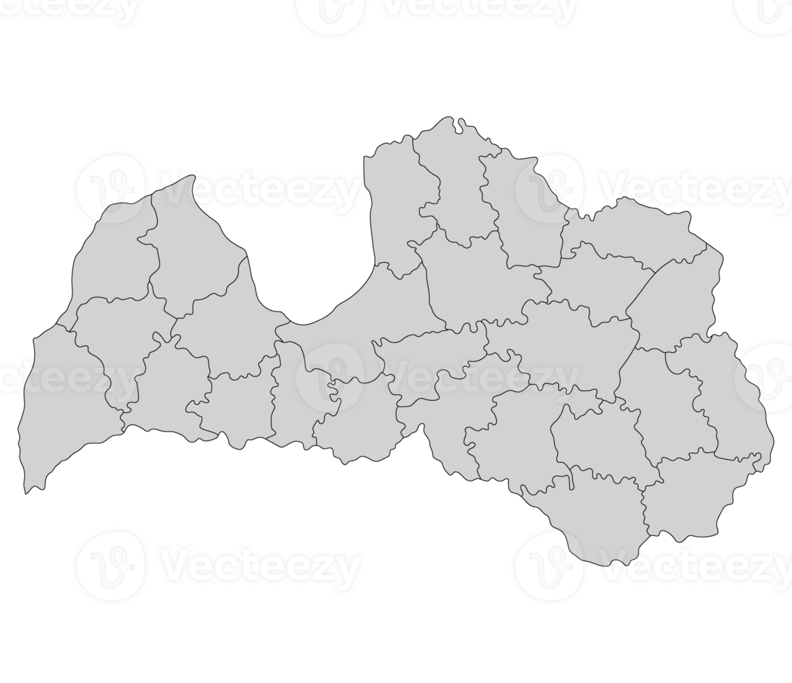 Latvia map. Map of Latvia in administrative regions in grey color png