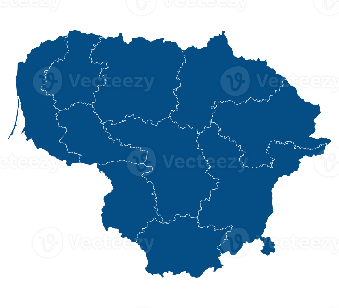 Lithuania map. Map of Lithuania in administrative regions in blue color png