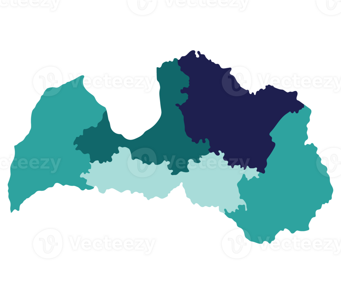 Latvia map. Map of Latvia divided into five main regions png