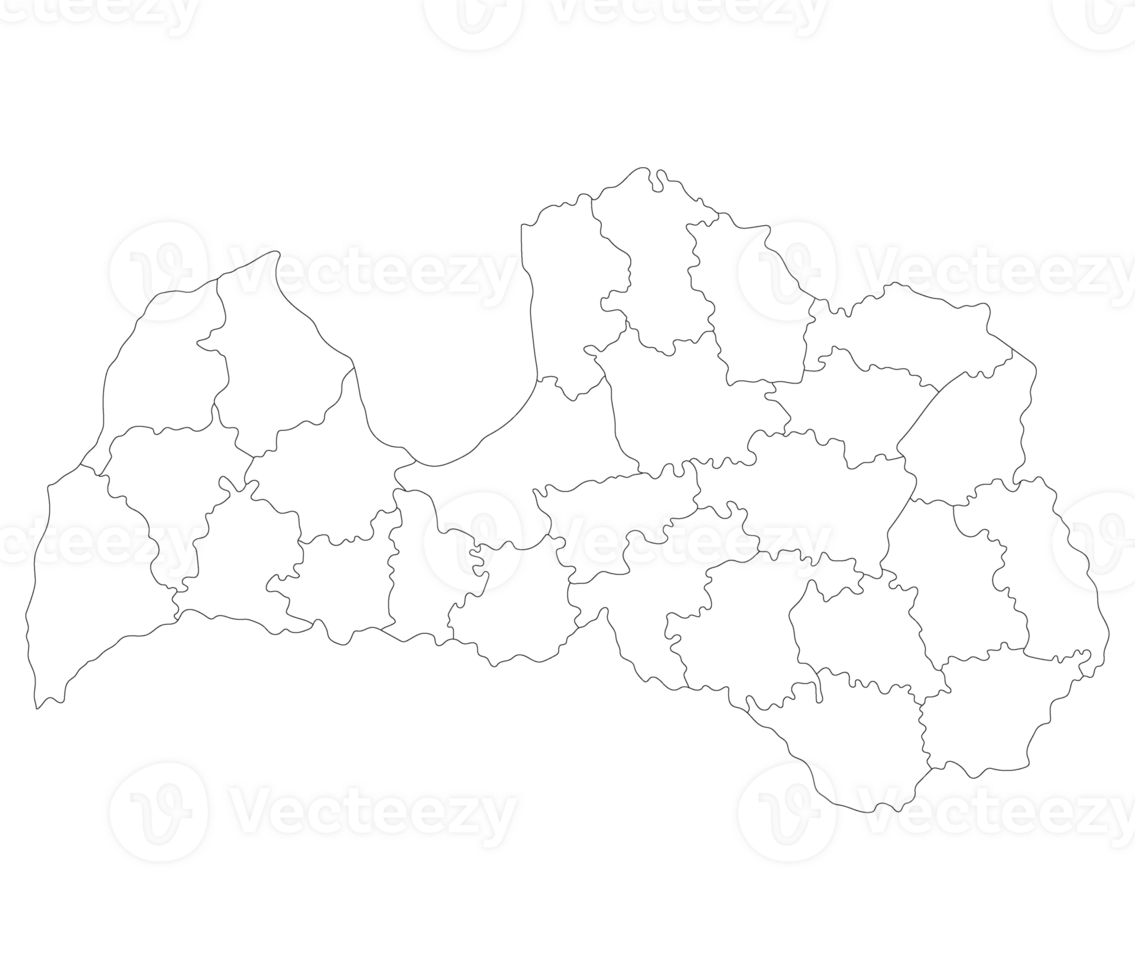 Latvia map. Map of Latvia in administrative regions in white color png