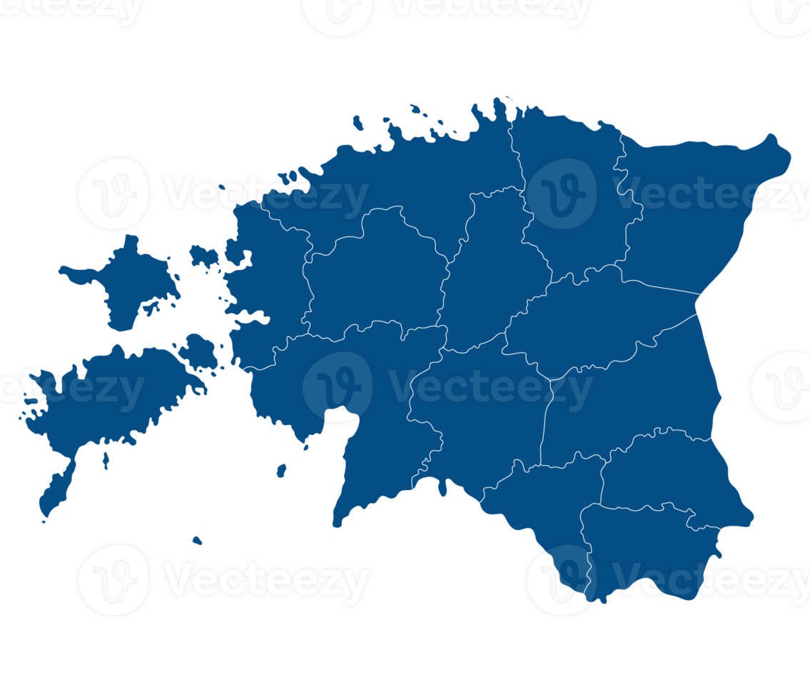 Estonia map. Map of Estonia in administrative regions in blue color png