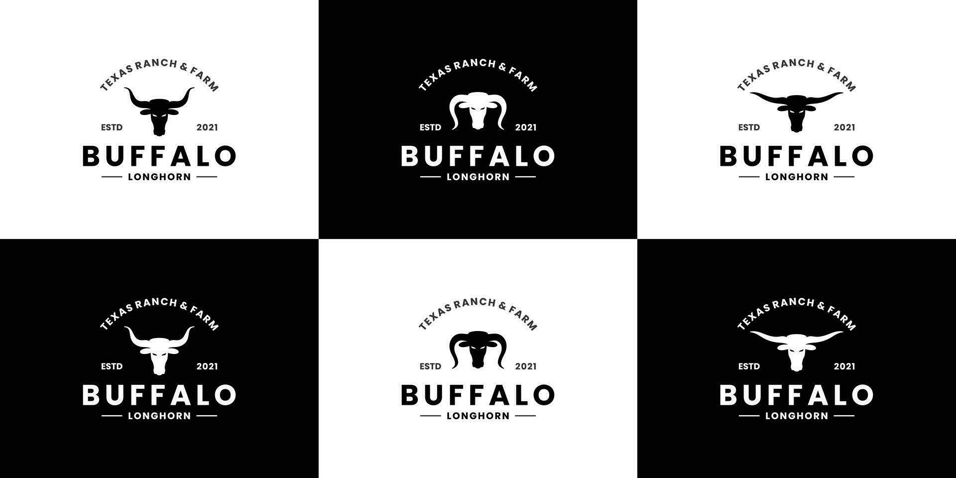 longhorn buffalo bull logo design retro for business and ranch vector