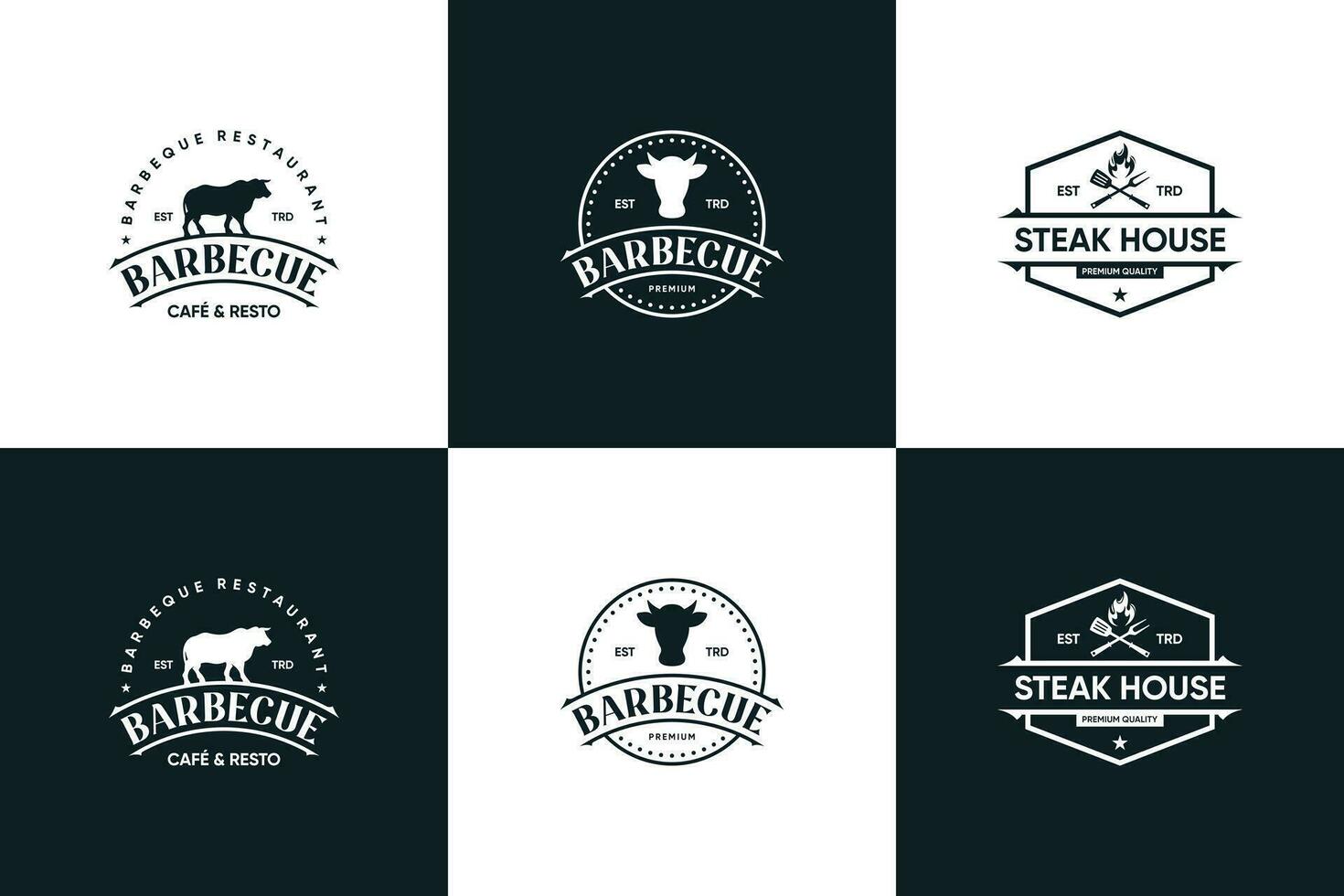 Set of Steak house labels and logos. Meat, barbecue, butchery, steak badges template. vector