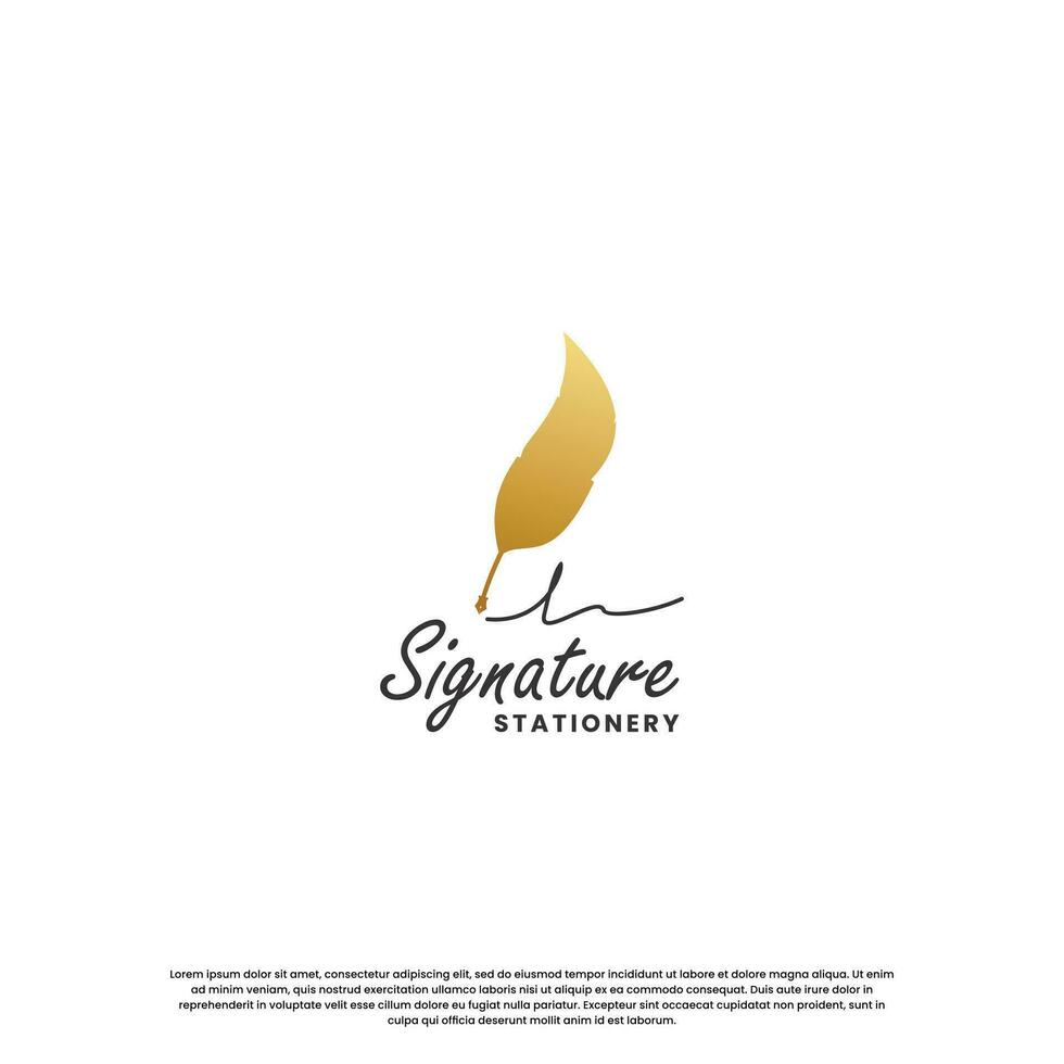 feather signature pen logo design template vector
