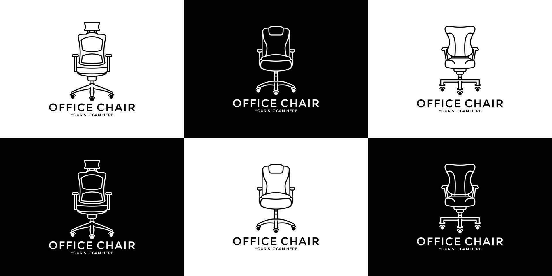 set idea office chair line art logo design template vector