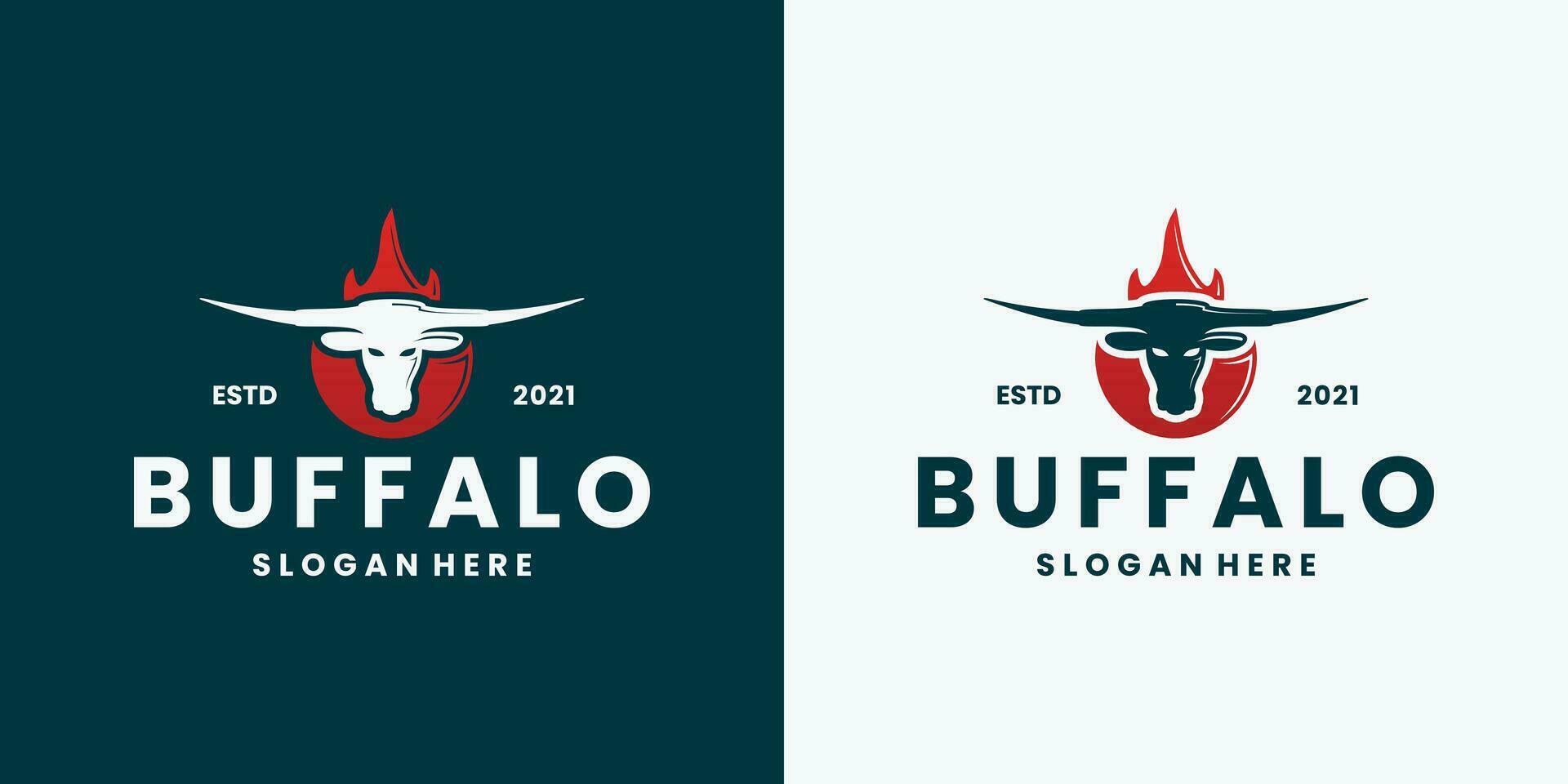 vintage buffalo fire longhorn logo design vector