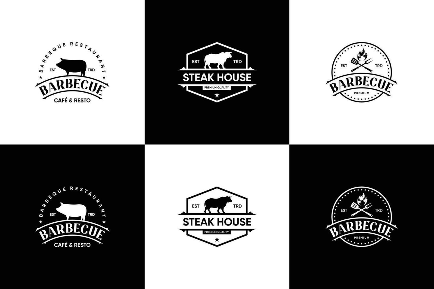 conjunto de Clásico etiqueta filete casa, parilla logo diseño para restaurante o carne almacenar. vector