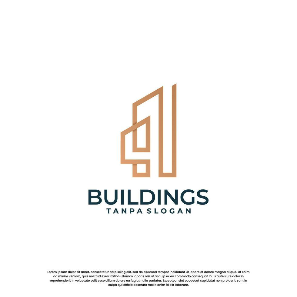 minimalist building logo design combine house with skyscraper vector