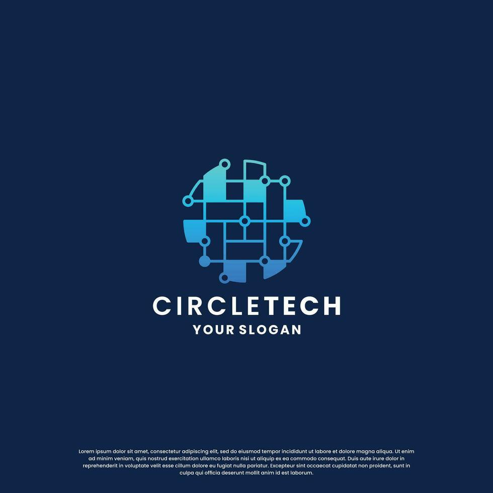 world technology logo design. abstract logo for technology. circle and circuit connection concept vector