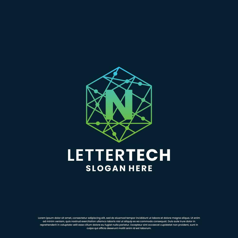 modern letter N logo design with gradient color for technology and science business company. vector