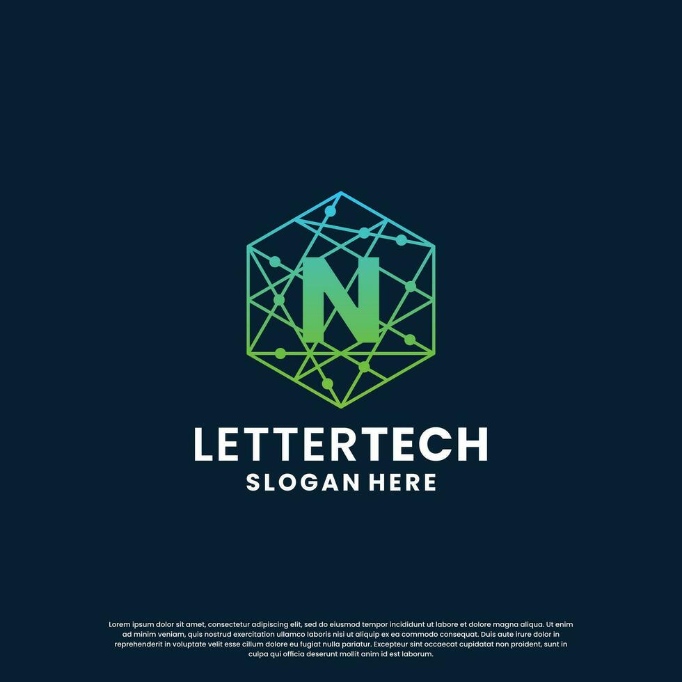 moderno letra norte logo diseño con degradado color para tecnología y Ciencias negocio compañía. vector