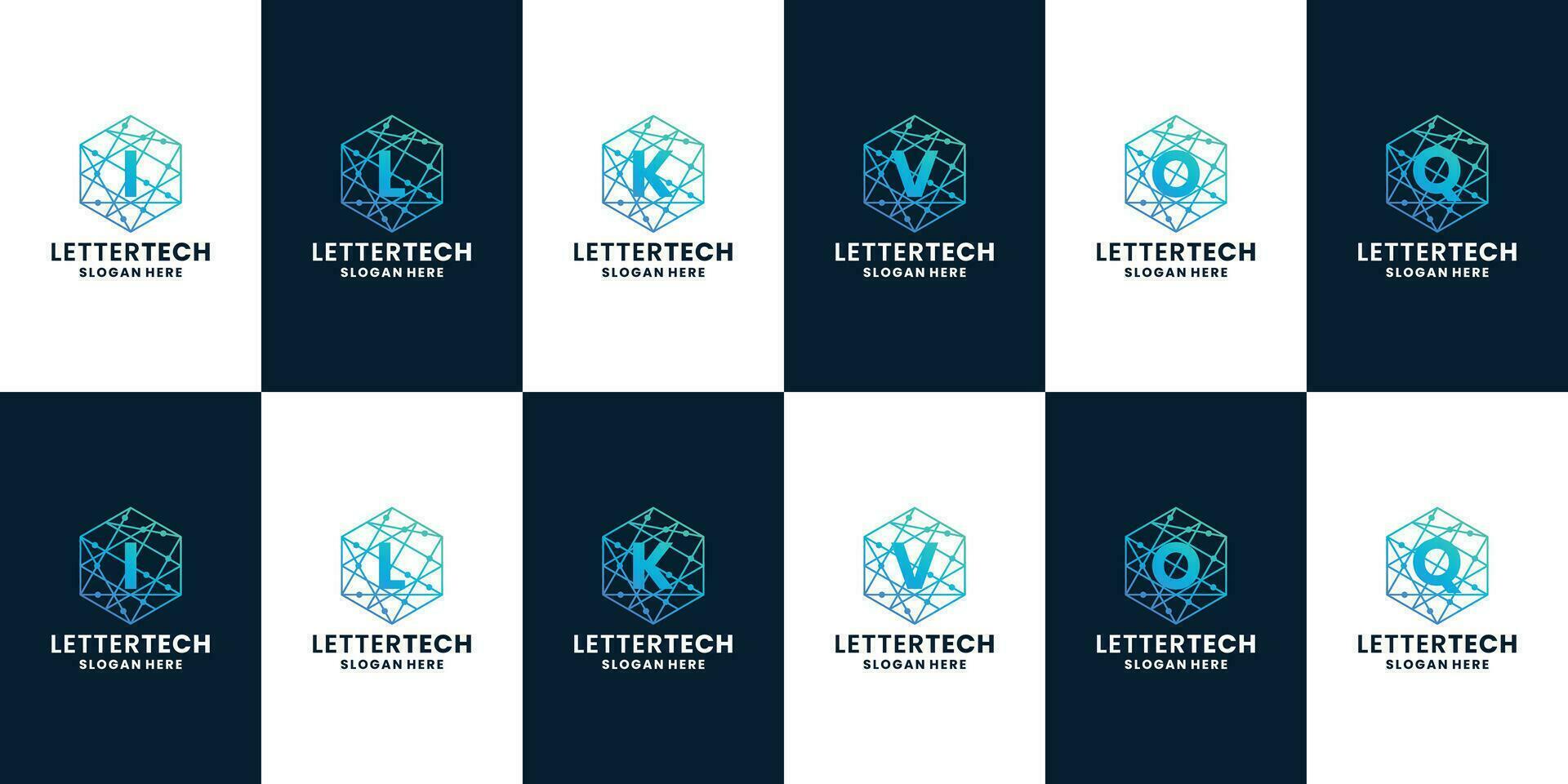 modern letter i, l, k, v, o, q logo design collection with digital technology concept vector