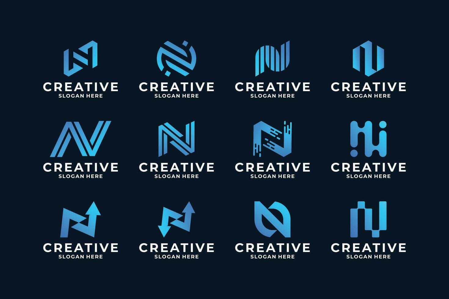Set of Modern concept letter N logo design with creative gradient color. vector