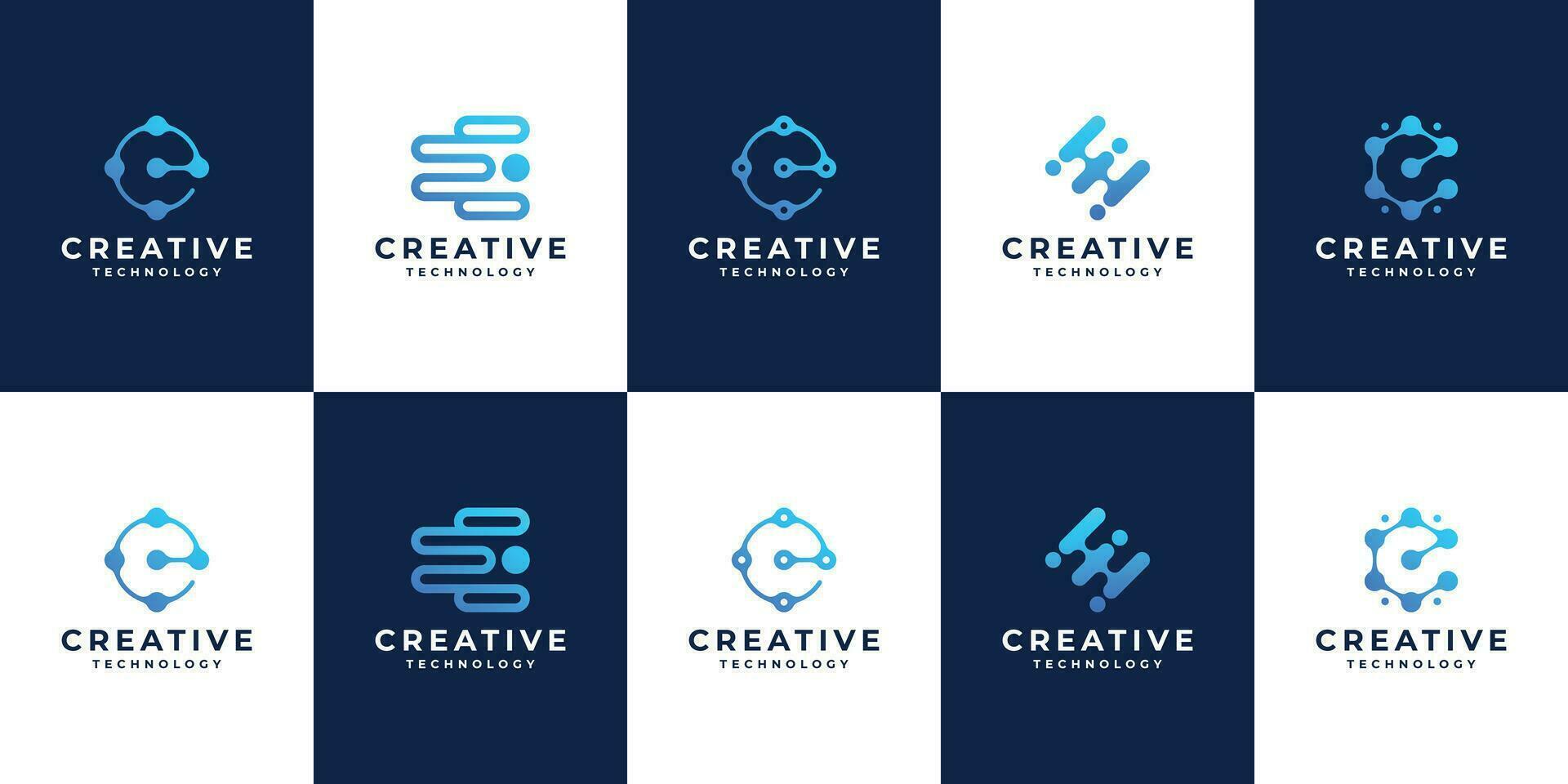set of E technology logo design idea. vector