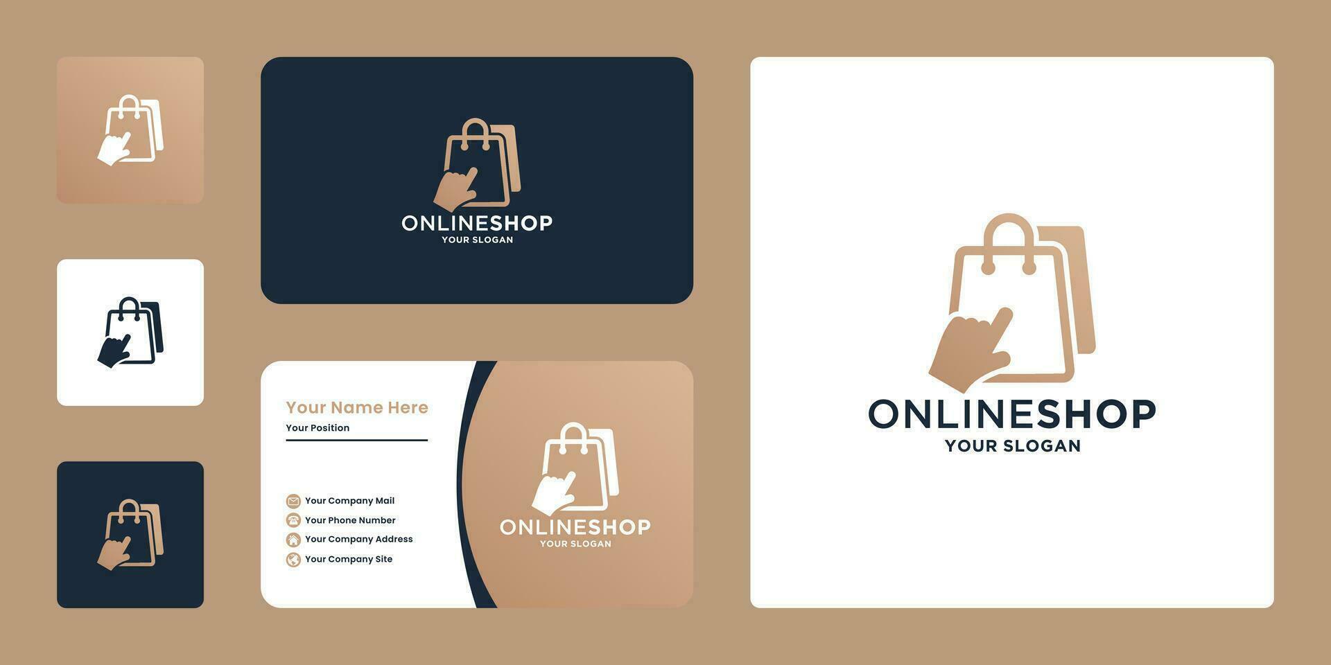 luxury online shop logo design with business card template vector