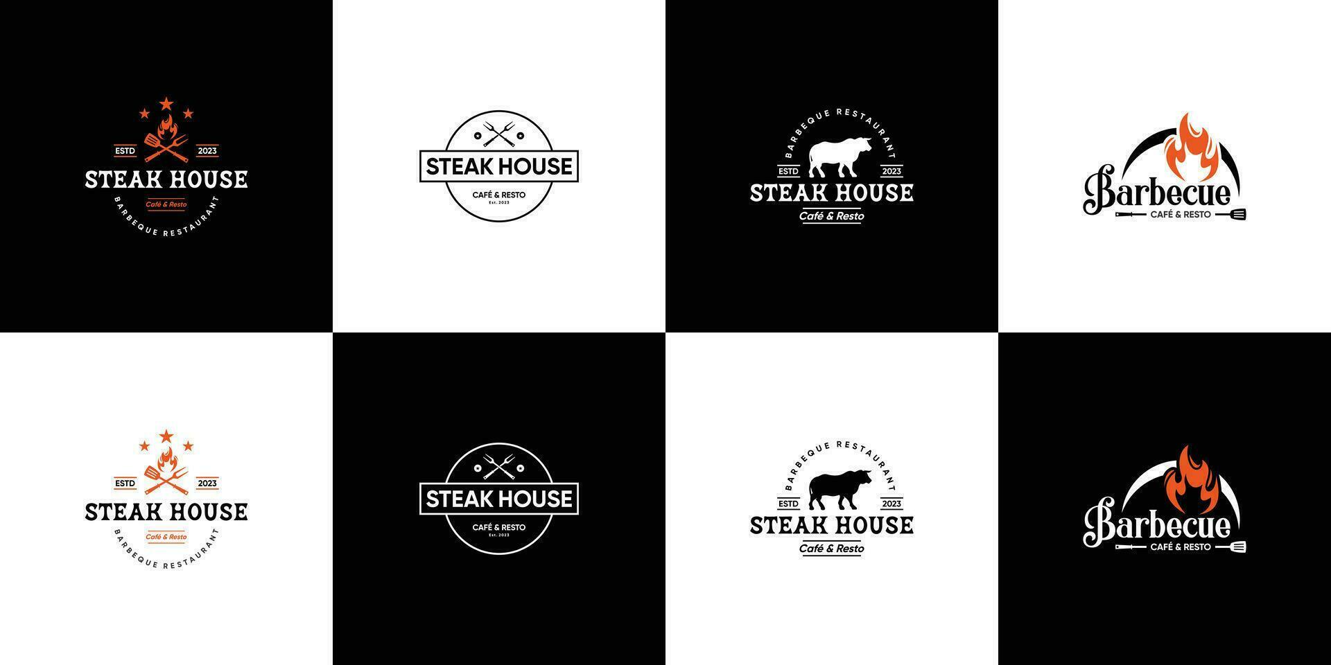 set of steak house badge logo design collection. vector