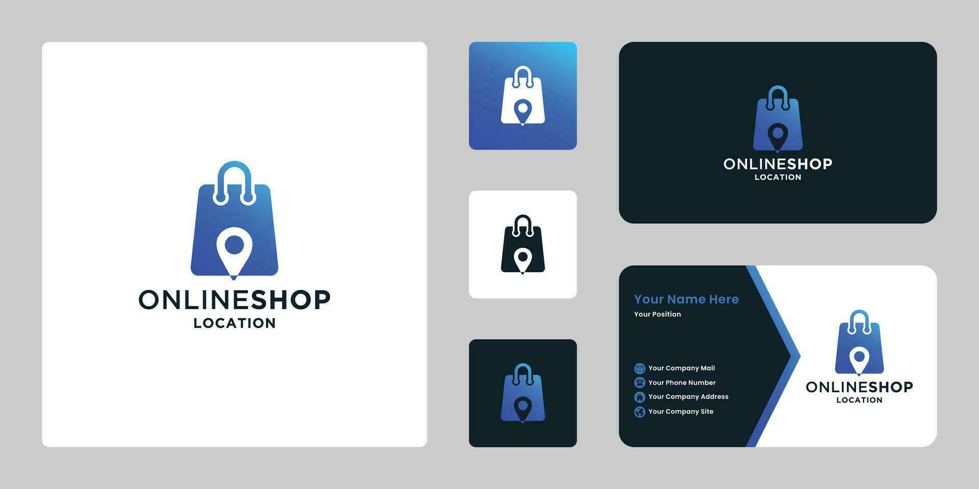 modern online shop location logo design with gradient color and business card template vector