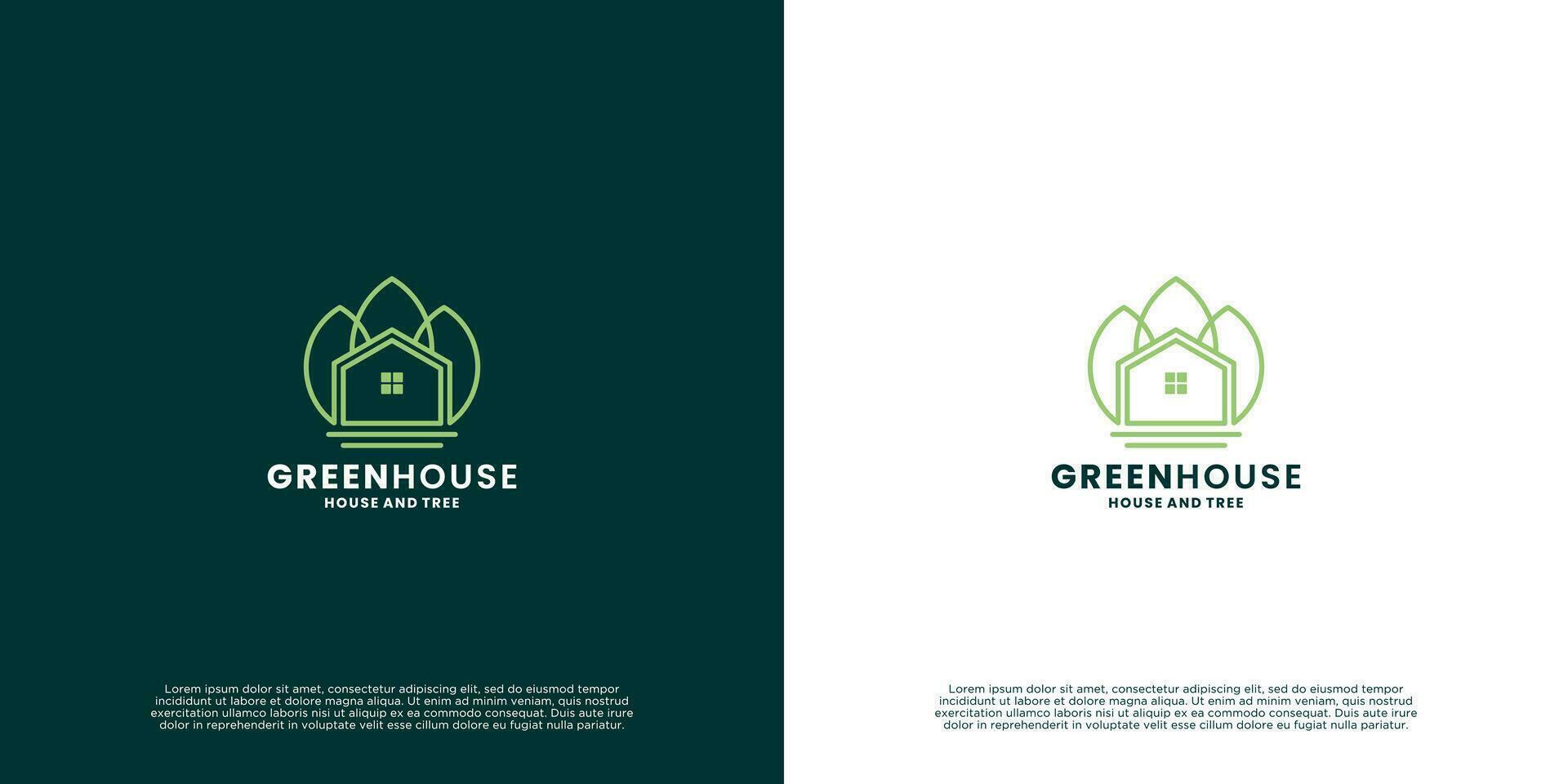 modern green house logo. green city logo template with line art style vector