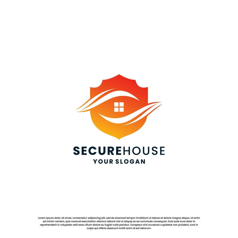 modern home security logo design. house with shield and eye combination with gradient color vector