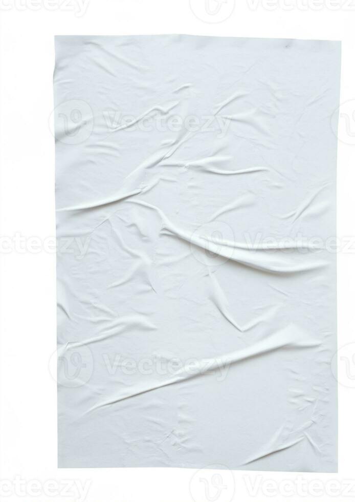 Blank white crumpled and creased paper poster texture isolated on white background photo