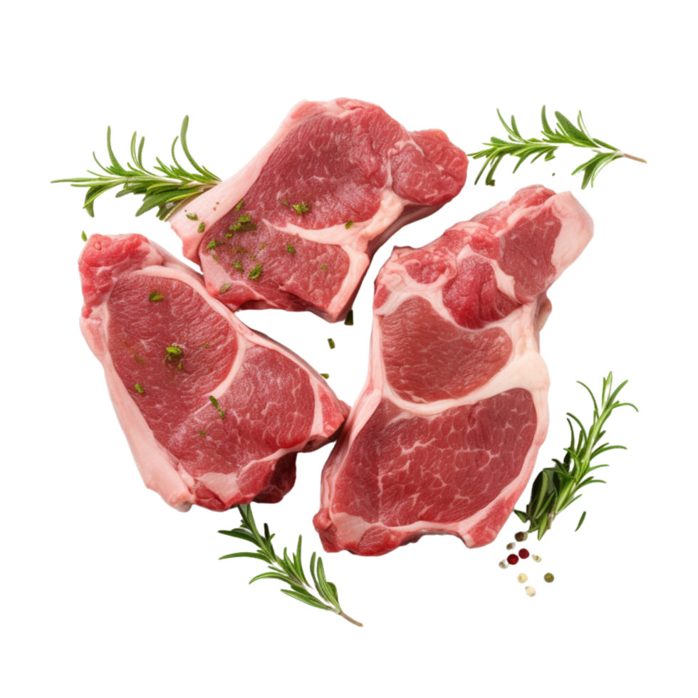 AI generated Lamb chops raw on a transparent background. png