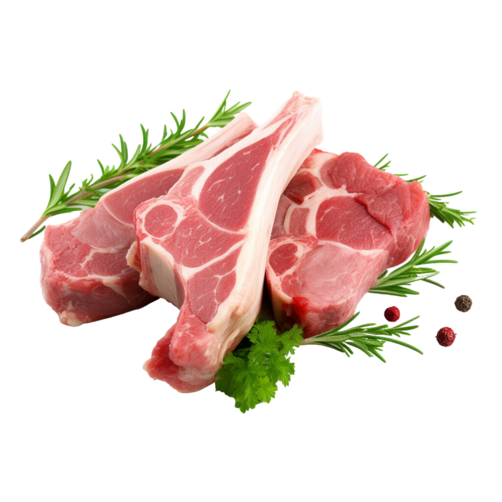 AI generated Lamb chops raw on a transparent background. png