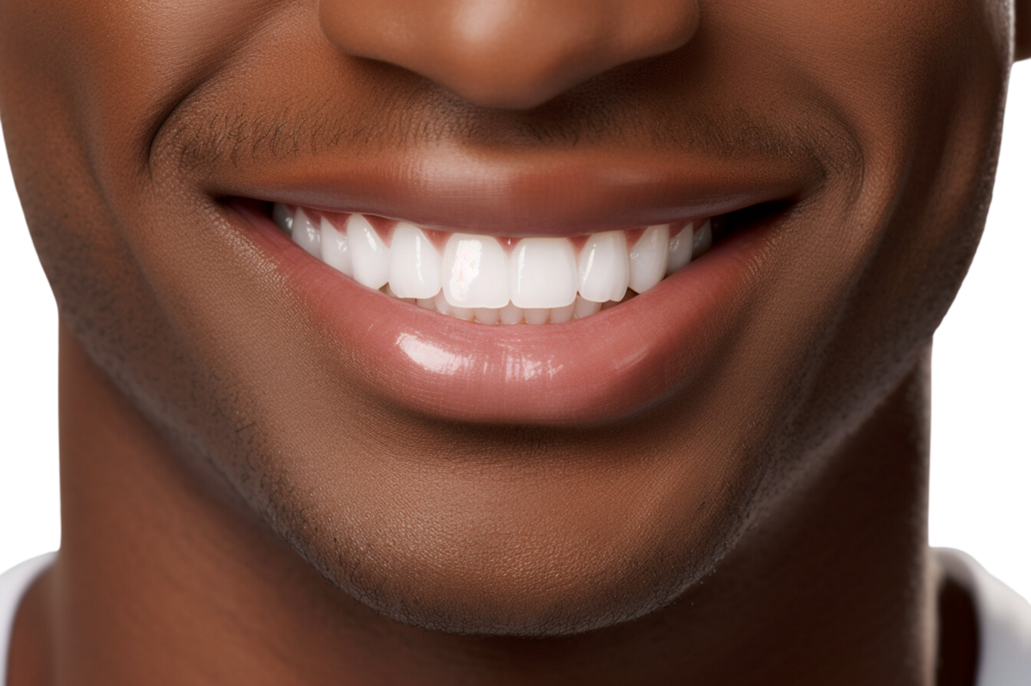 AI generated Close-up of black male perfect white teeth with a shade guide the bleach color isolated on transparent background. png