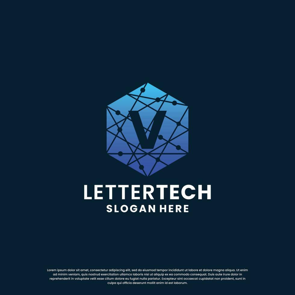 letter V logo design for technology, science and lab business company identity vector