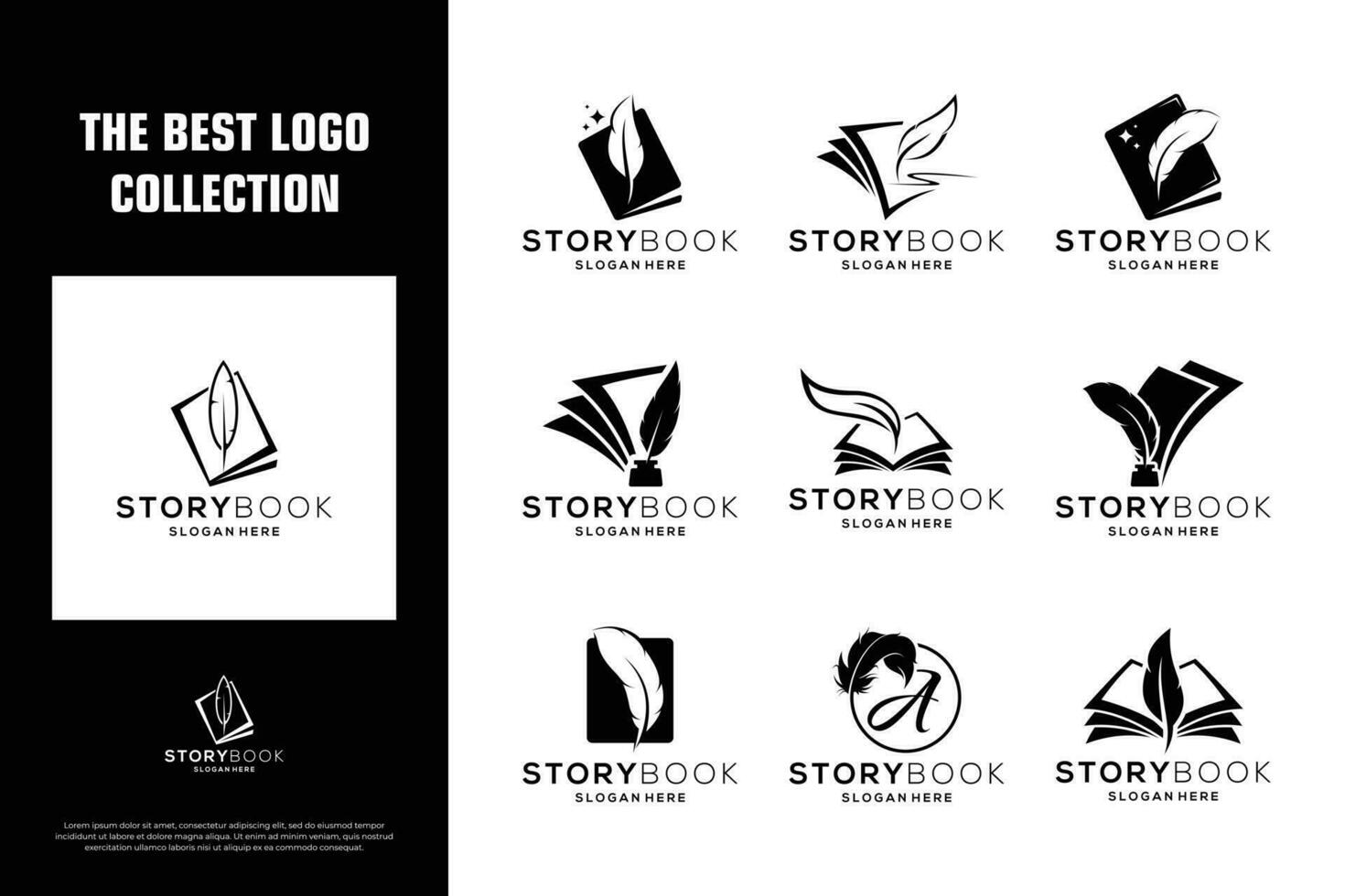 Collection of quill signature logo design. Book story logo template. vector