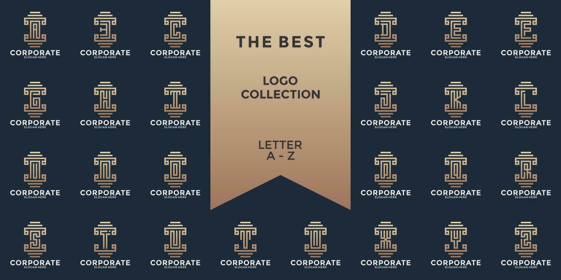 set alphabet A to Z pillar style monogram logo design template vector