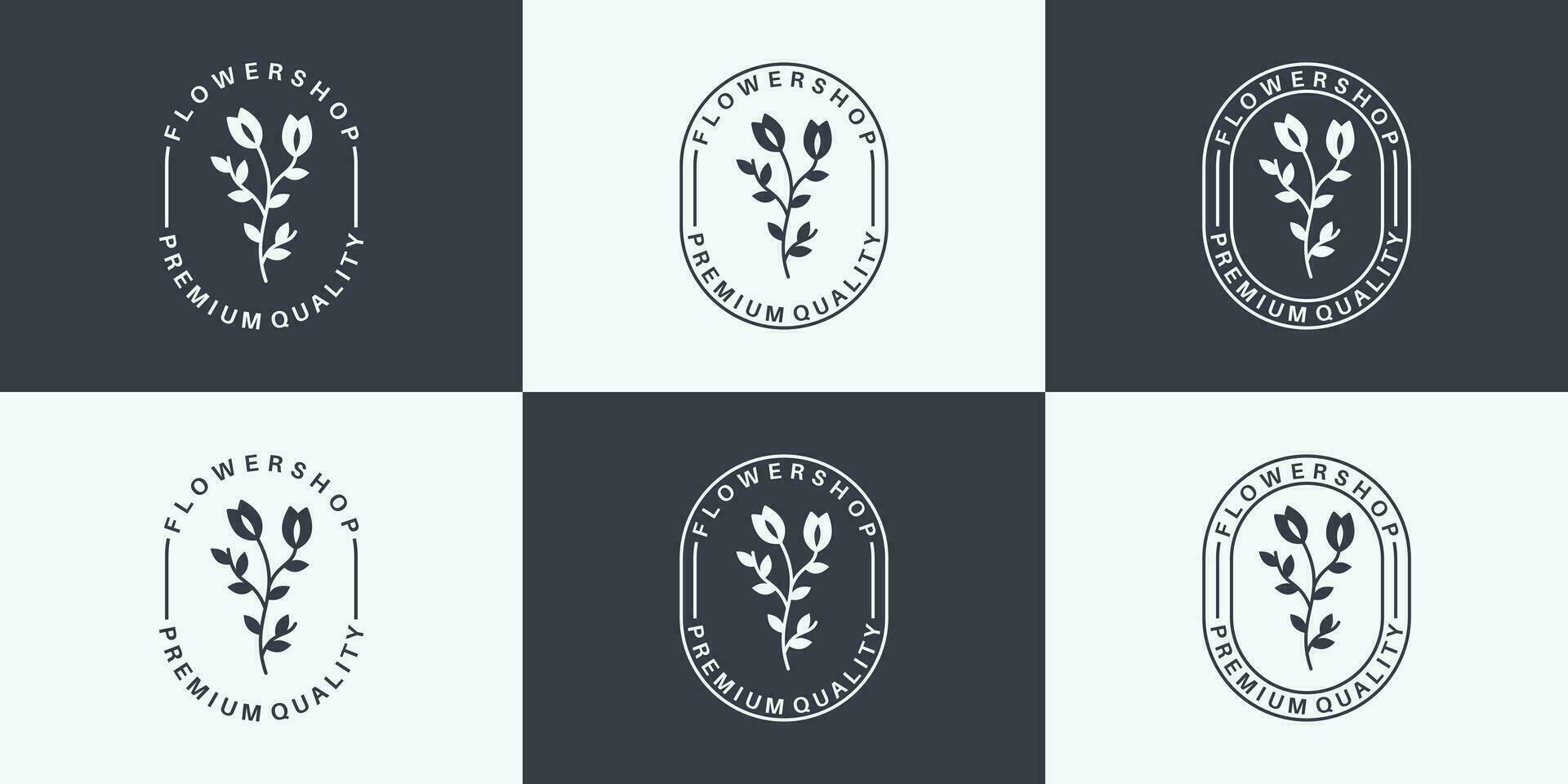 bundle badge flower shop logo design vintage style for your florist vector