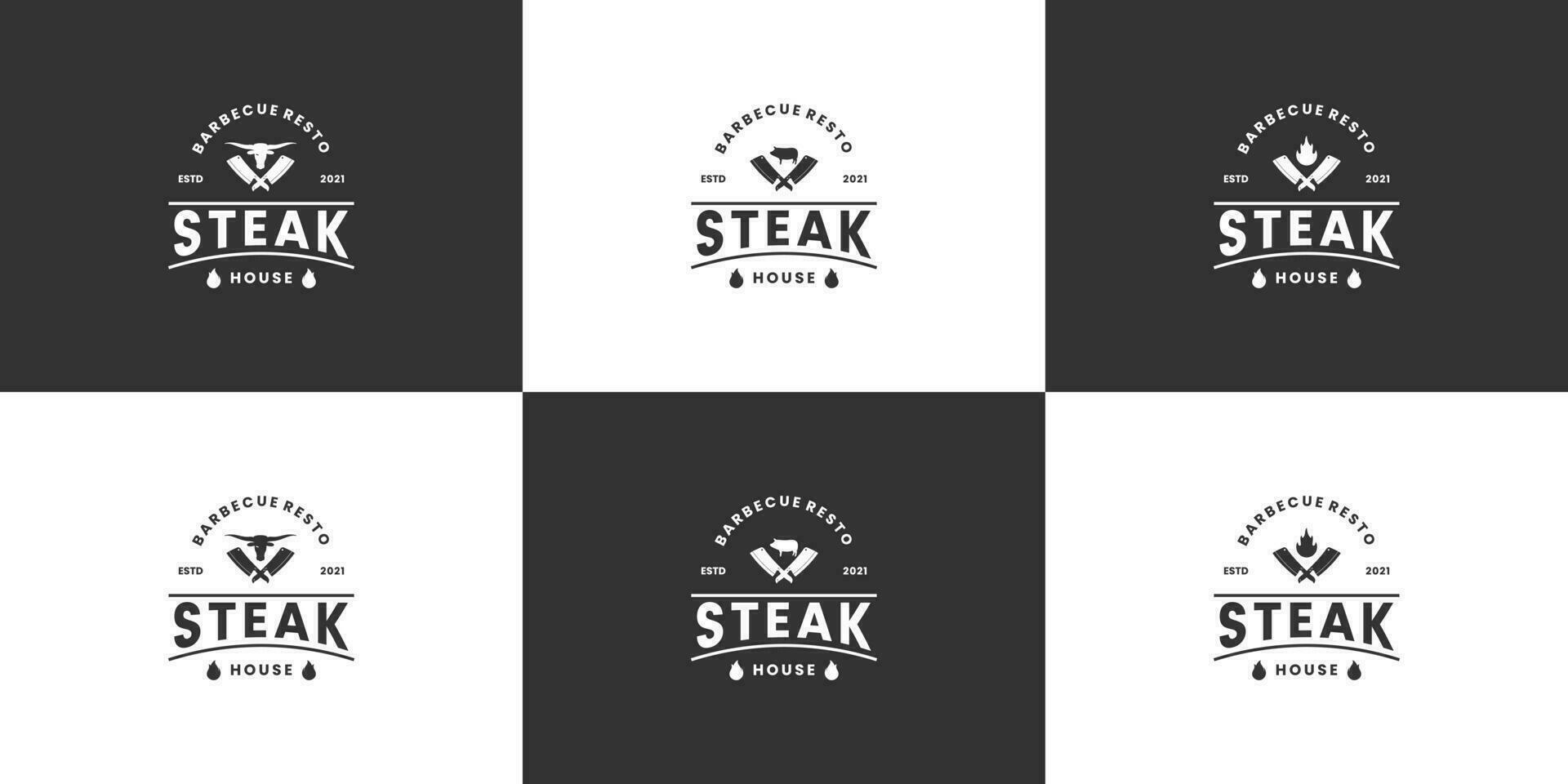 set of steak logo design vintage for restaurant vector