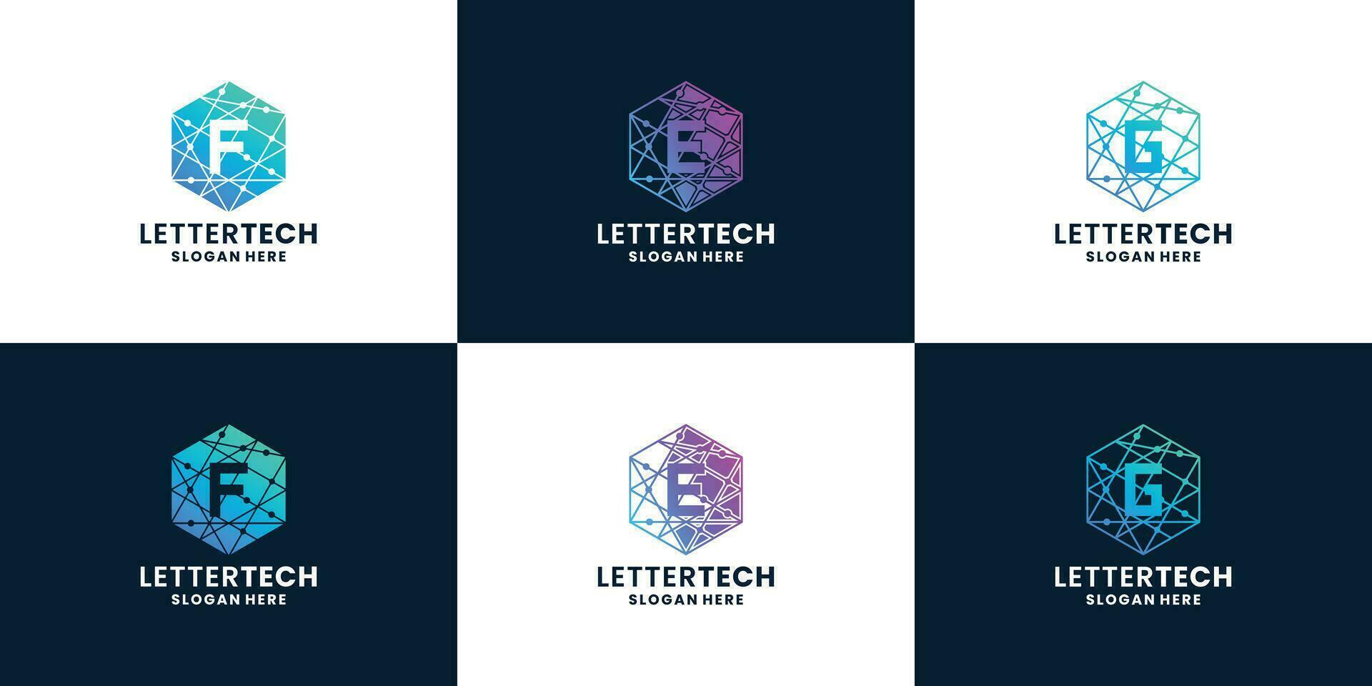 modern technology letter e f g logo collection vector