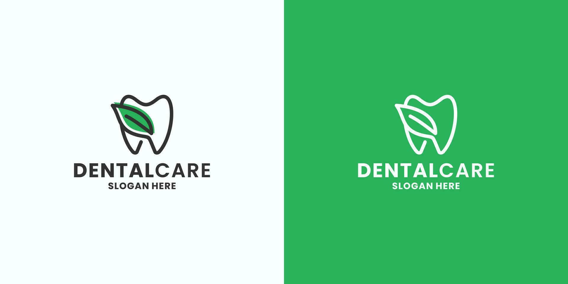 dental care logo design. dental with nature leaf combination vector