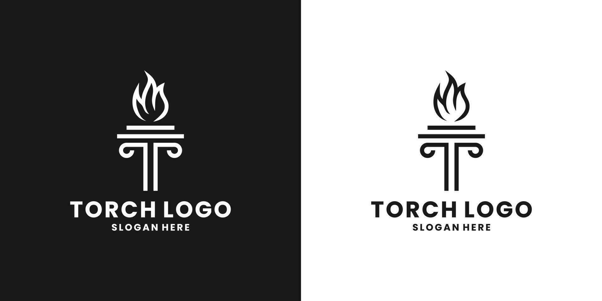 initial T with torch logo design vector